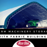 farm machinery storage with fabric building graphic